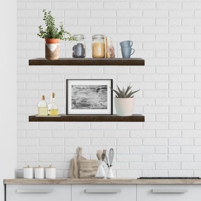 Loon Peak Chloe-Elise 2 Piece Solid Wood Floating Shelf Wood in Brown, Size 1.5 H x 24.0 W x 7.0 D in | Wayfair | Home Decor