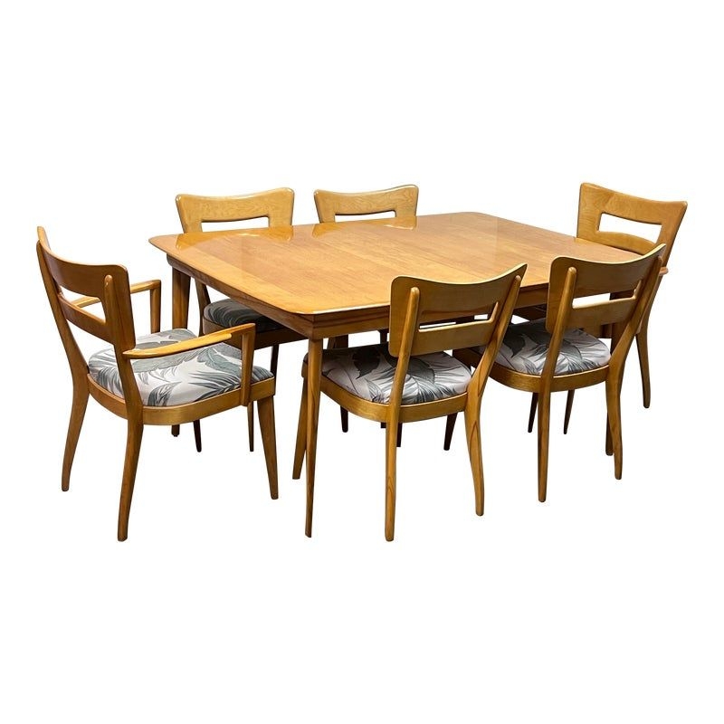 Mid 20th Century Heywood-Wakefield Dining Room Extension Table + Set of Six Chairs Set