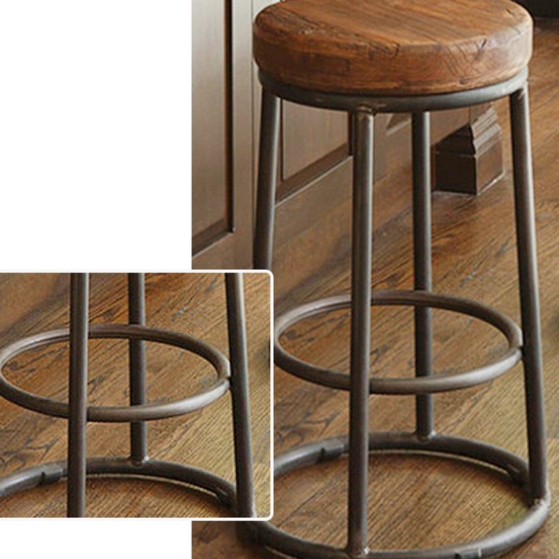 Modern Wood Bar Stool Round Footrest Indoor Counter Stool with Iron Legs - 4 Piece Set / Counter Stool (24H)
