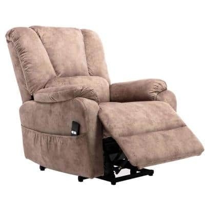 sumyeg Classic Light Brown Velvet Power Lift Recline Chair Sofa with Round Arms