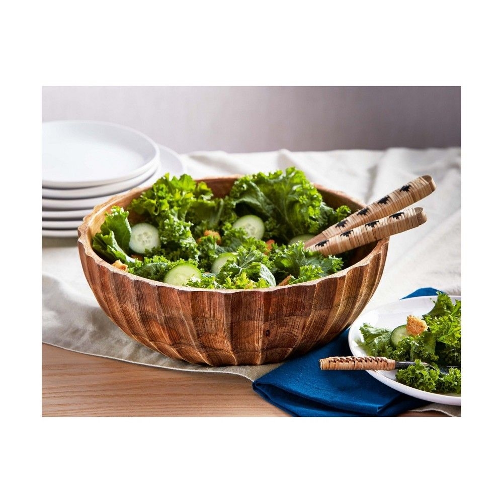 TAG Fluted Mango Wood Bowl Large, 13.0L x13.0W x 4.5H inches, 144 oz.