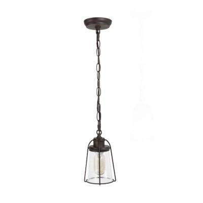Uolfin Lany 1-Light Bronze Mini Pendant Light with Caged Seeded Glass Shade