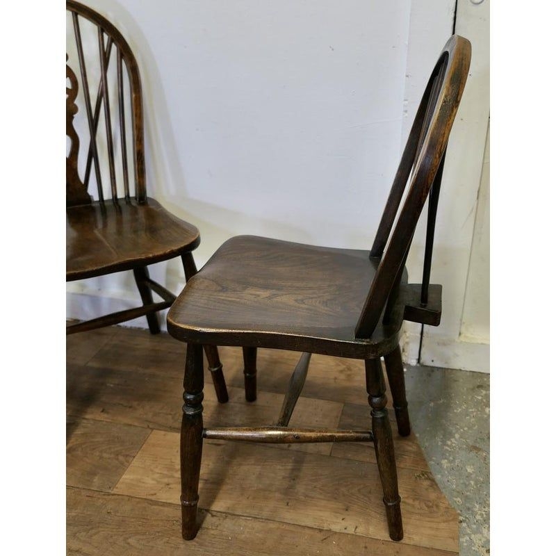 Victorian Beech & Elm Wheel Back Windsor Kitchen Dining Chairs, Set of 5