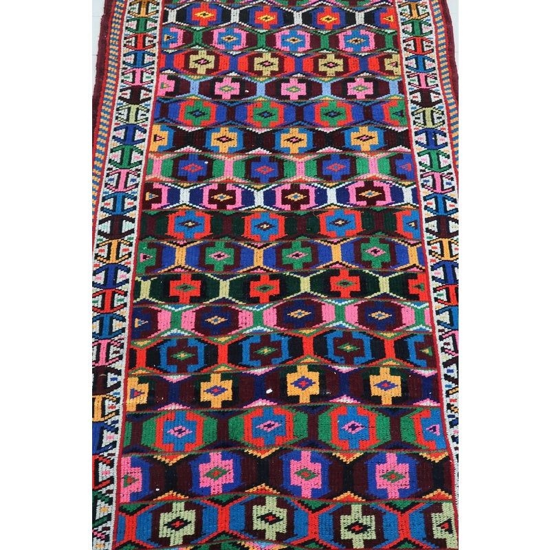Vintage Turkish Kilim Geometric Runner-211 1211