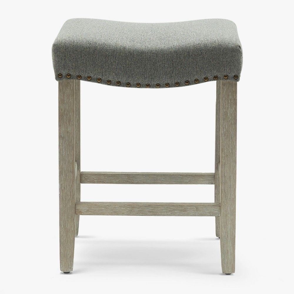 WestinTrends 24" Upholstered Saddle Seat Counter Stool, Antique Gray/Gray