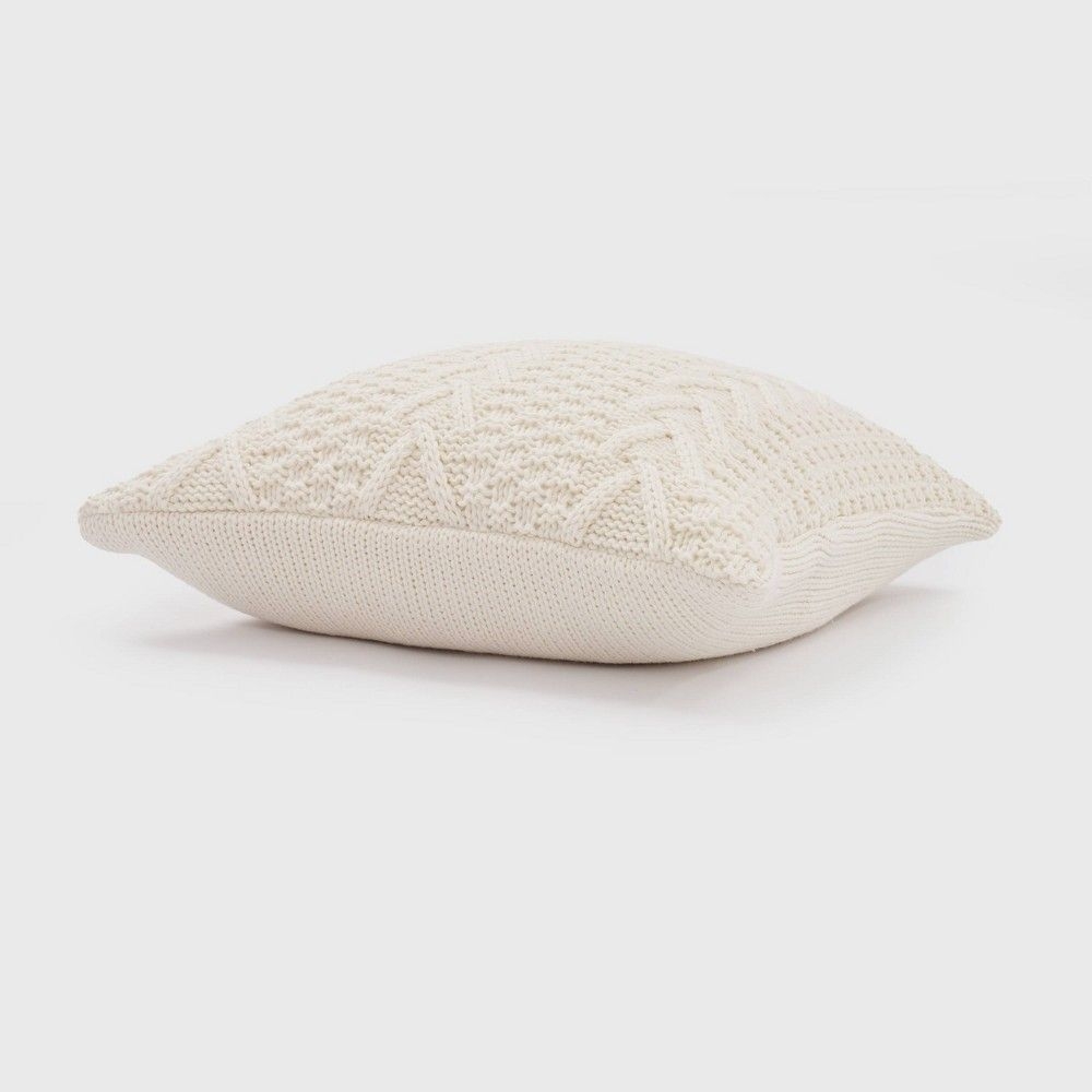 20"x20" Oversize Chunky Sweater Knit Square Throw Pillow White - Evergrace