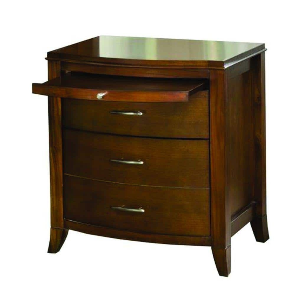 3-Drawers Brown Wooden Nightstand with 1-Pull Out Tray 18 in. L x 25 in. W x 27 in. H