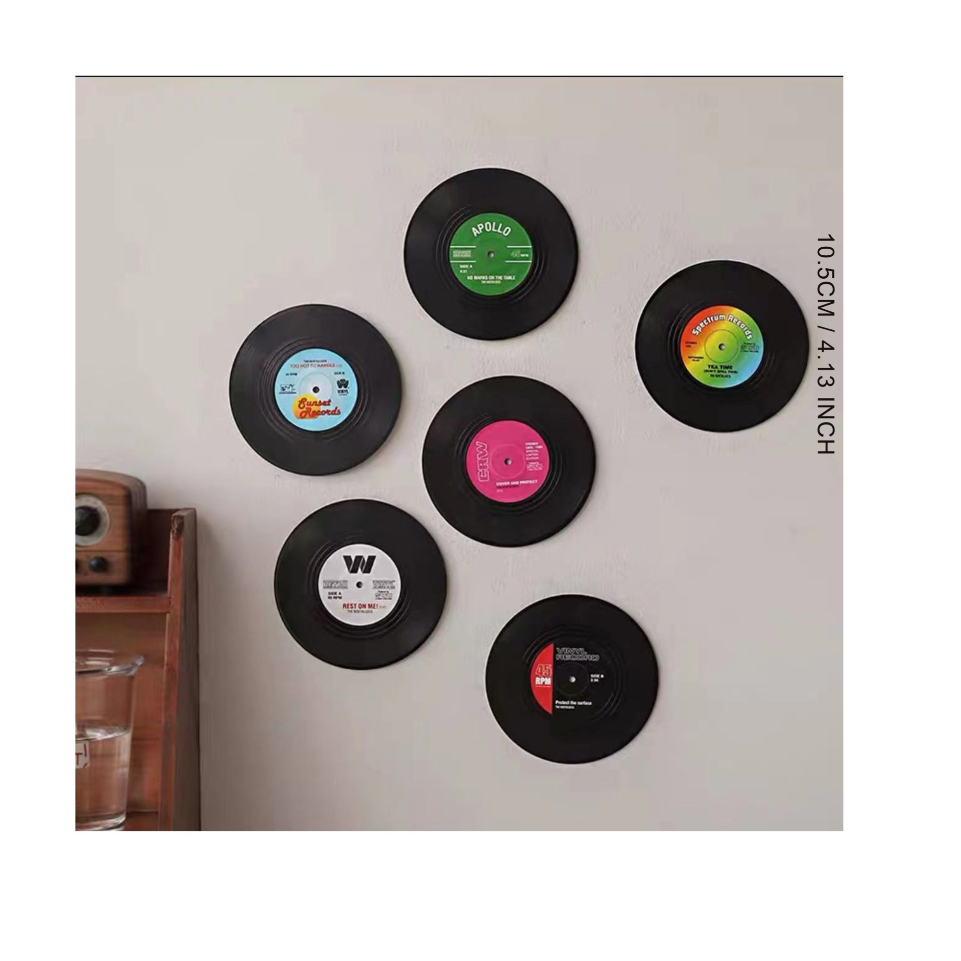 6pcs Coaster, Creative Retro Vinyl Record Coasters, American Classic Rock Nostalgia Cd Heat Insulation Non-slip Placemats, Protecting Your Furniture From Water Rings And Stains