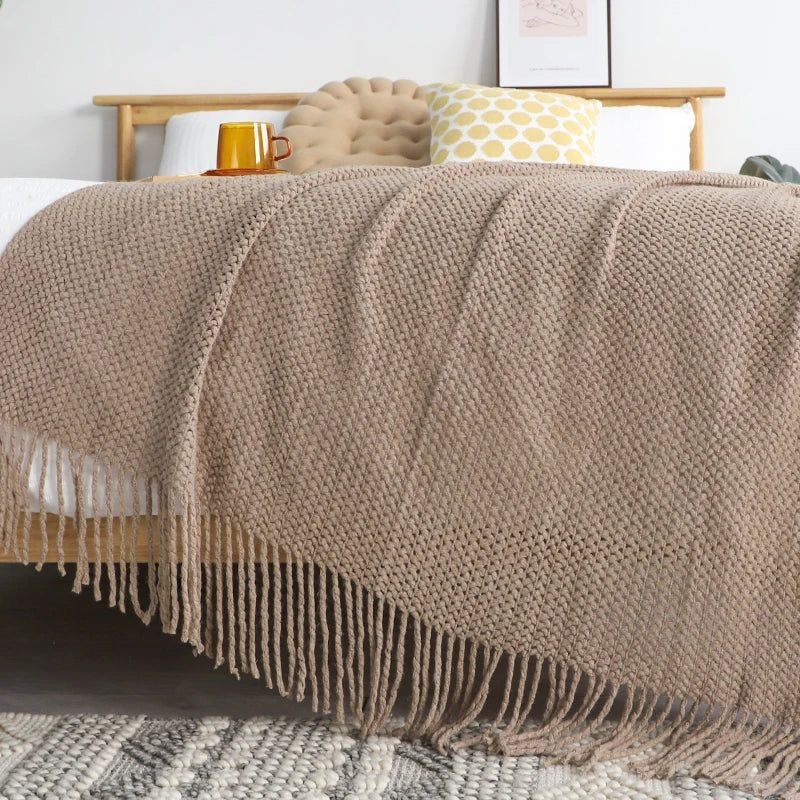 Afralia Knitted Leisure Blanket Throw - Cozy Sofa Cover and Bed End Towel with Tassels - 2 / 130x170CM