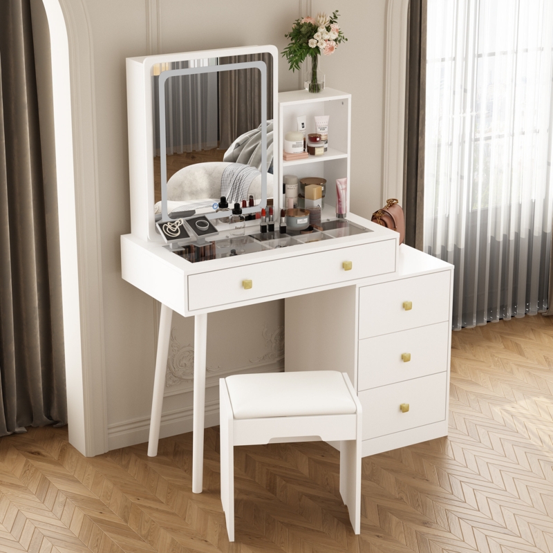 Aynath 53.1" H X 31.5" W Makeup Vanity Set with LED Light
