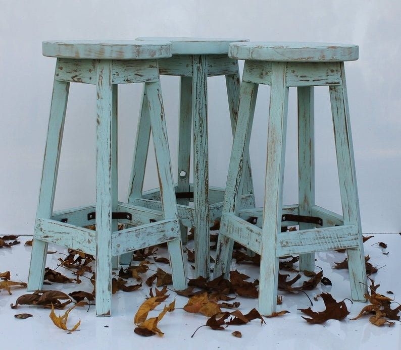 "Bar Stool - Rustic Reclaimed Barn Wood (Finished) w/Round Top - 29\", 30\", 31\", 32\", 33\", 34\", 35\", 36\" Tall"