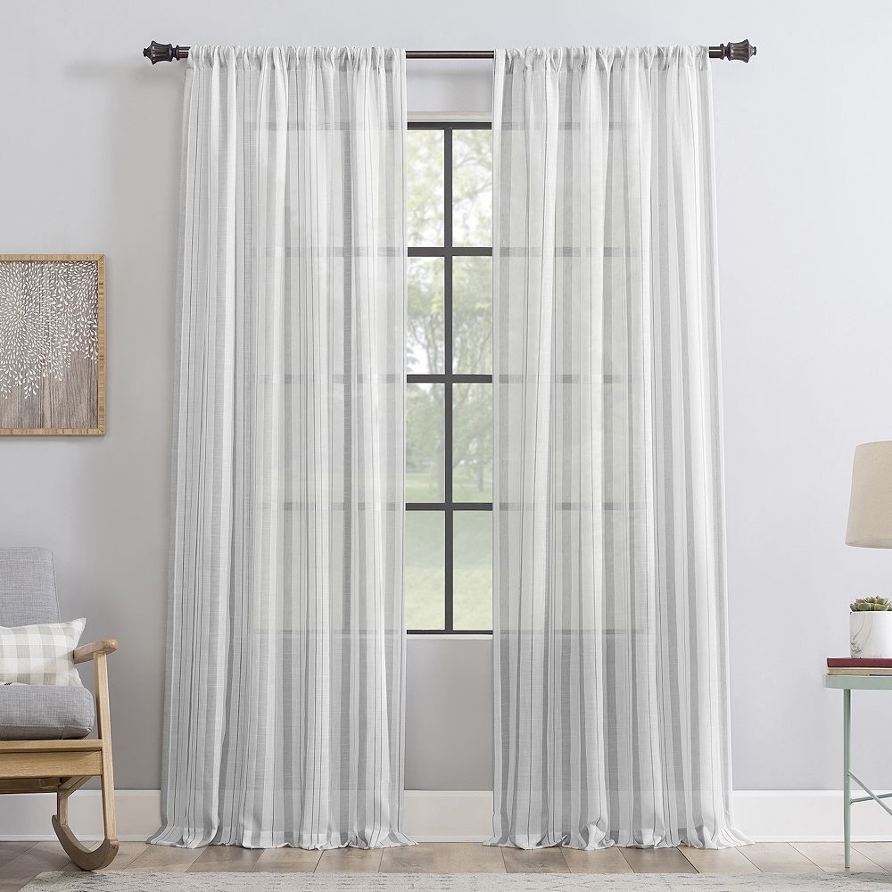 Clean Window Vintage Stripe Anti-Dust Sheer 1-panel Window Curtain, Grey, 50X96