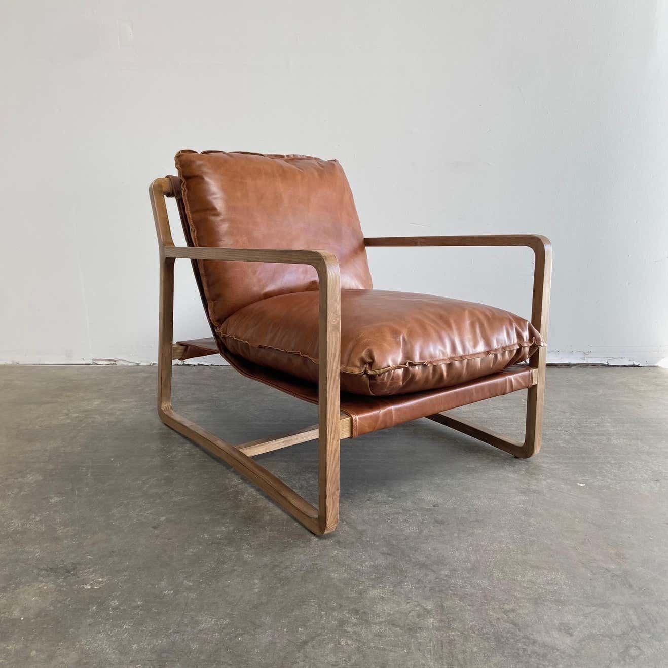 Custom Leather and Teak Wood Lounge Chair