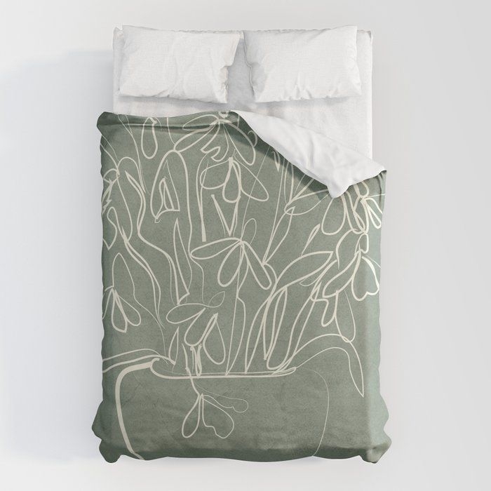Duvet Cover | Minimal Sketch Flowers Art 3 by Flow Line - Queen: 88" x 88" - Microfiber Polyester - Society6