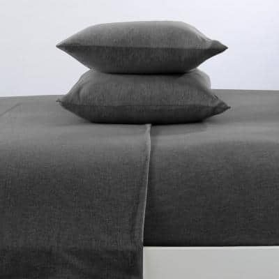 FRESHFOLDS 3 Piece Dark Grey Solid Tech Knit Jersey Cotton Twin XL Super Soft Sheet Set