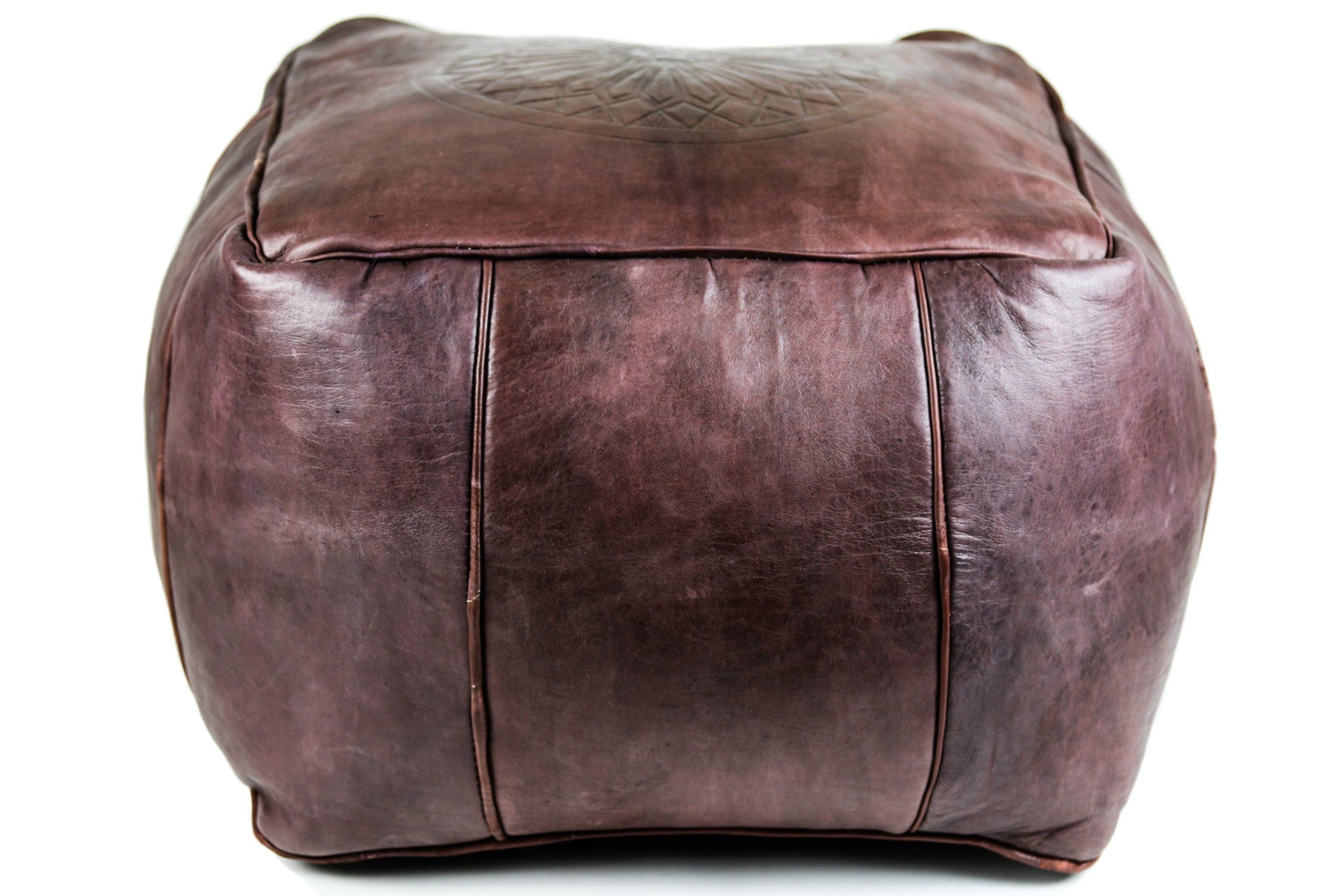 GRAN Genuine Leather Square Moroccan Pouf Footstool Ottoman | Burgundy Color | Unstuffed