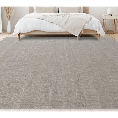Gray Area Rug - Bokara Rug Co, Inc. Hand-Knotted Area Rug in Beige / Viscose / Wool in Gray, Size 96.0 W x 0.25 D in | Wayfair