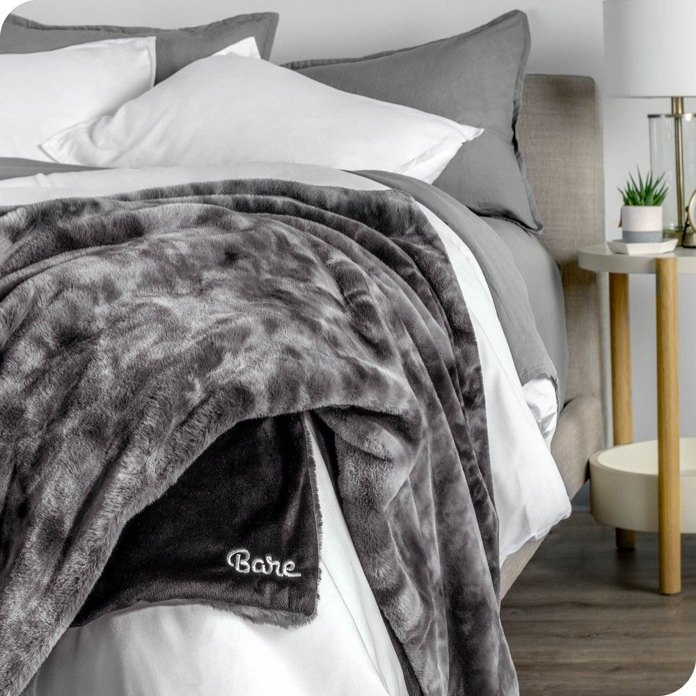 Grey Tie Dye Oversized 60" x 80" Faux Fur Blanket by Bare Home