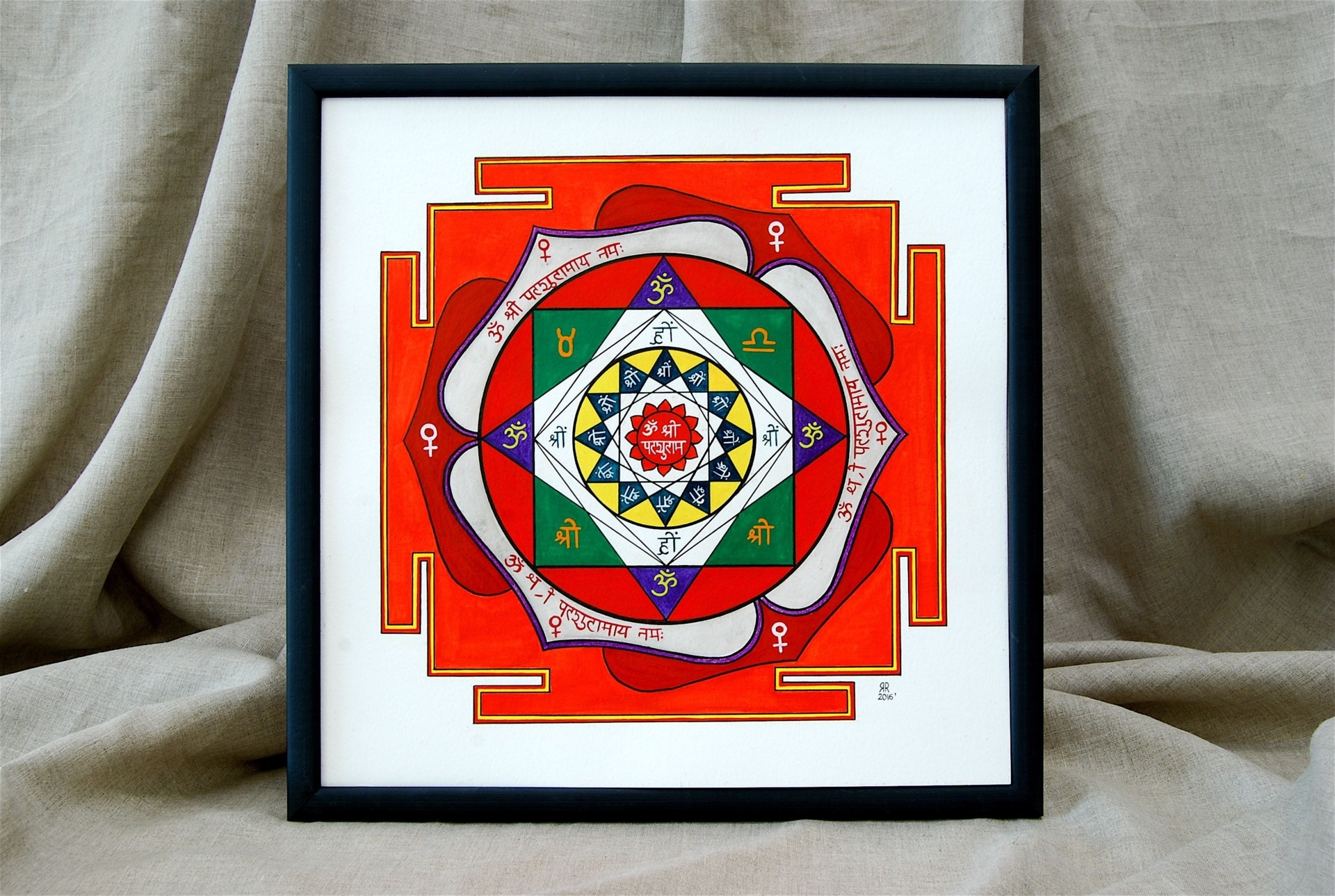 Hand painted and framed Venus yantra, Shukra yantra, Vedic astrology, Jyotish, Mandala, Vastu, Indian, Meditation, OM, Sacral geometry, Yoga