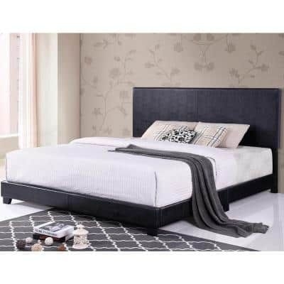 Harper & Bright Designs Black King Size Faux Leather Upholstered Platform Bed