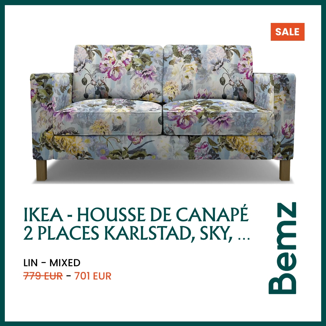 IKEA - Housse de canap 2 places Karlstad, Sky, Lin - Bemz