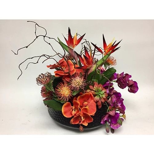 Ivy Guild Bird/Orchid in Large Black Bowl