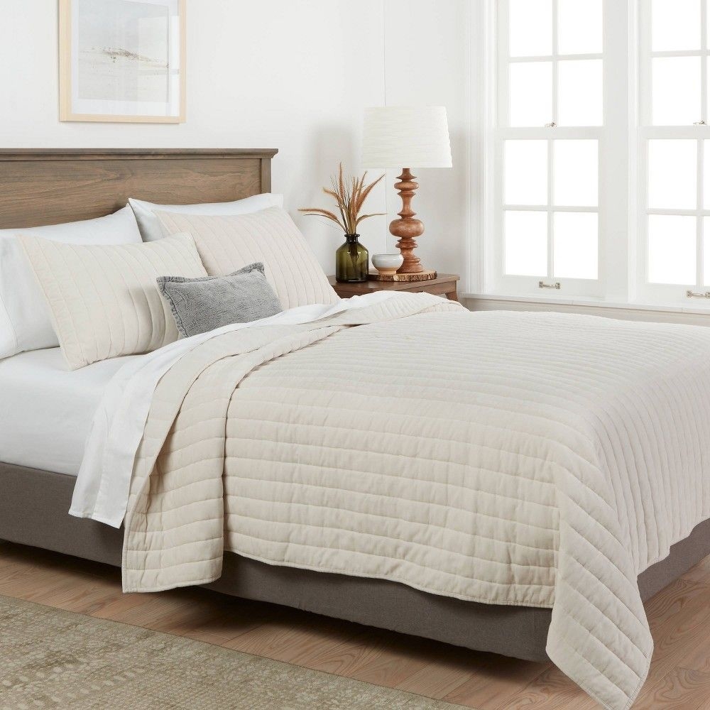 King Channel Stitch Velvet Quilt Cream - Threshold