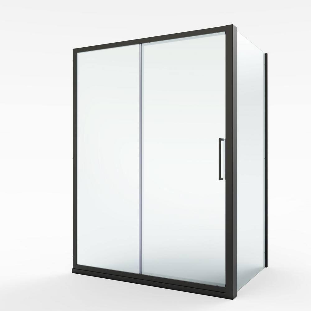 KINWELL 35.43 in. W x 76.77 in. H Bypass Framed Sliding Shower Door/Enclosure in Matte Black with Clear Glass