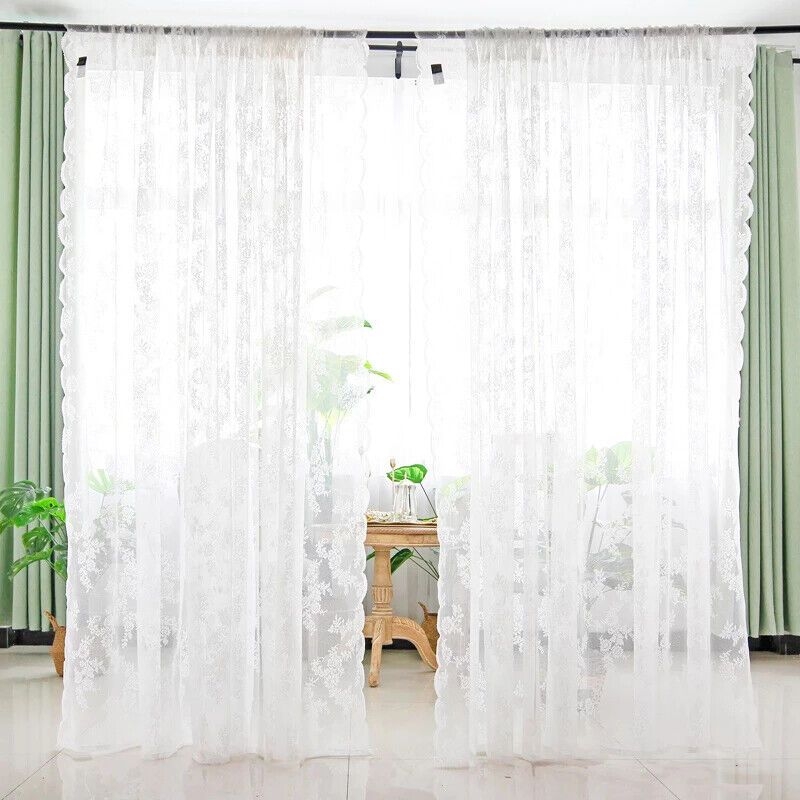 Lace Floral Window Door Screening Curtains Garden Patio Sheer Drapes Rod Pocket