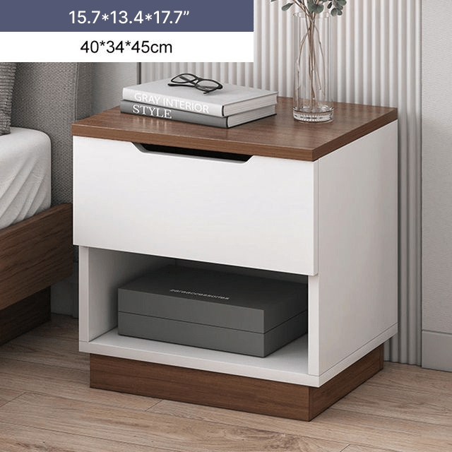 Light Luxury Nightstand with Open Shelf made of Wood For Bedroom - Walnut