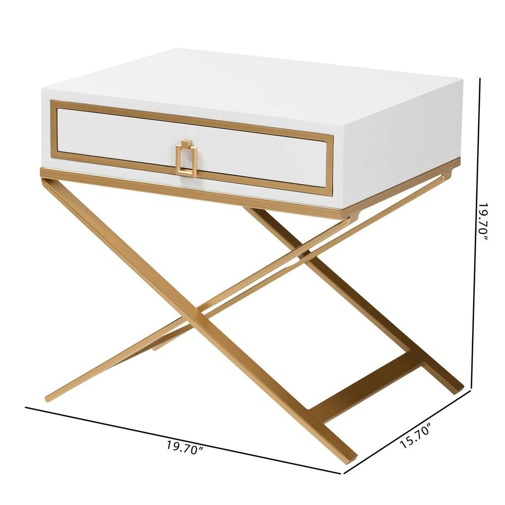 Lilibet Wood and Metal 1 Drawer End Table White/Gold - Baxton Studio
