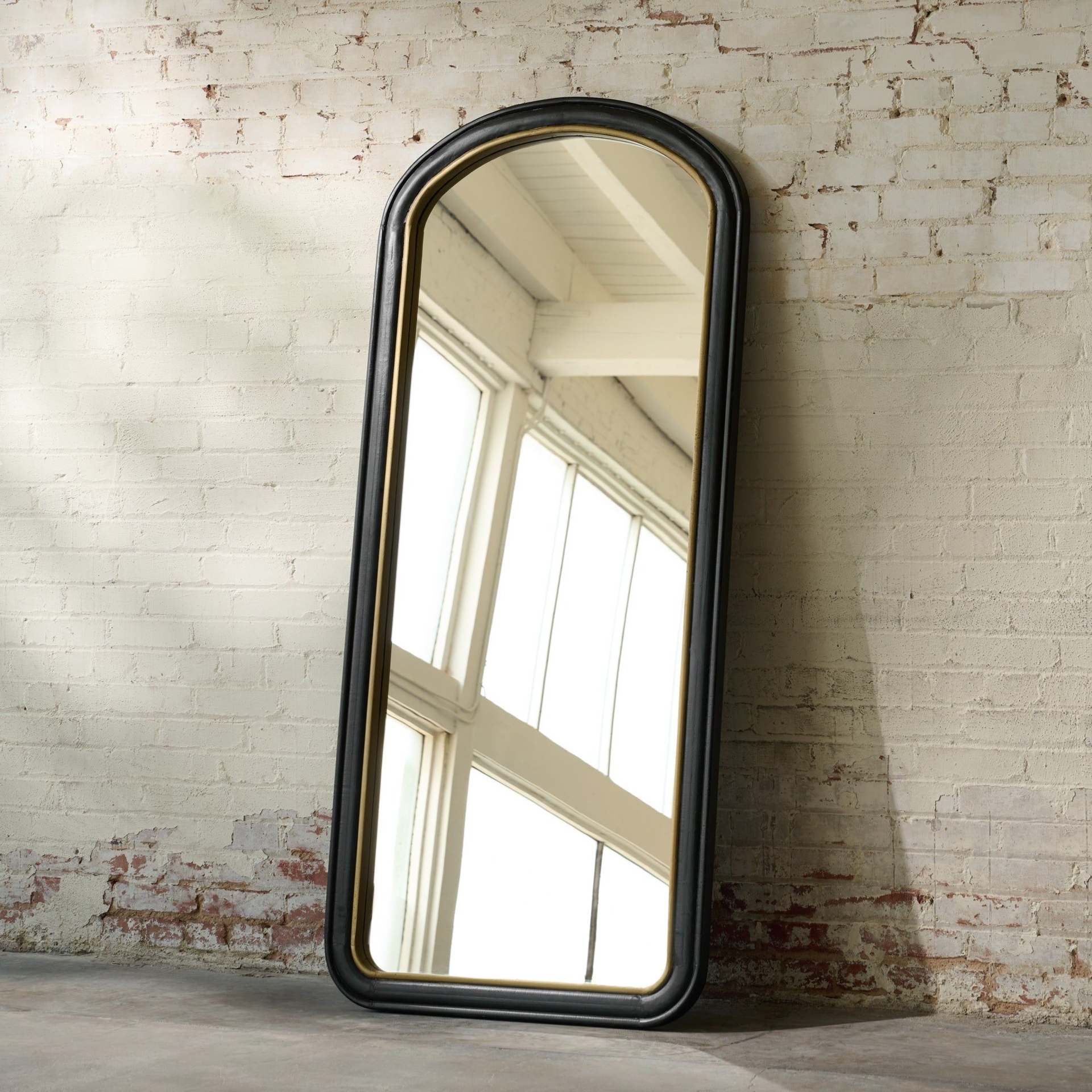 Marren Black and Gold Arched Floor Mirror