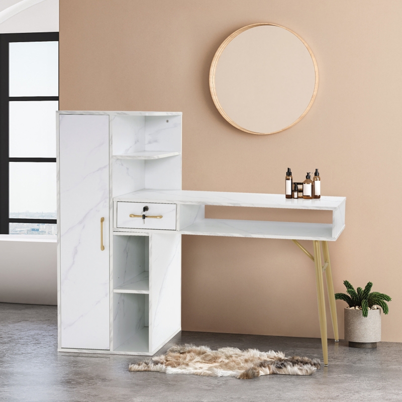 Mayko Stylish Nail Desk with Storage Cabinet and Locking Drawer