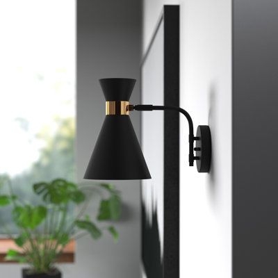 Mercury Row Alpine 1 - Light Dimmable Armed Sconce Metal in Black, Size 8.3 H x 5.9 W x 10.5 D in | Wayfair