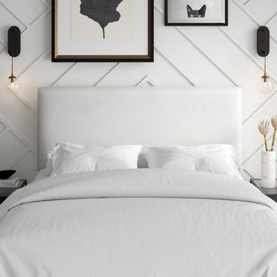 Mercury Row Hetherington Panel Headboard Upholstered/Polyester in White, Size 51.0 H x 74.0 W x 4.0 D in | Wayfair