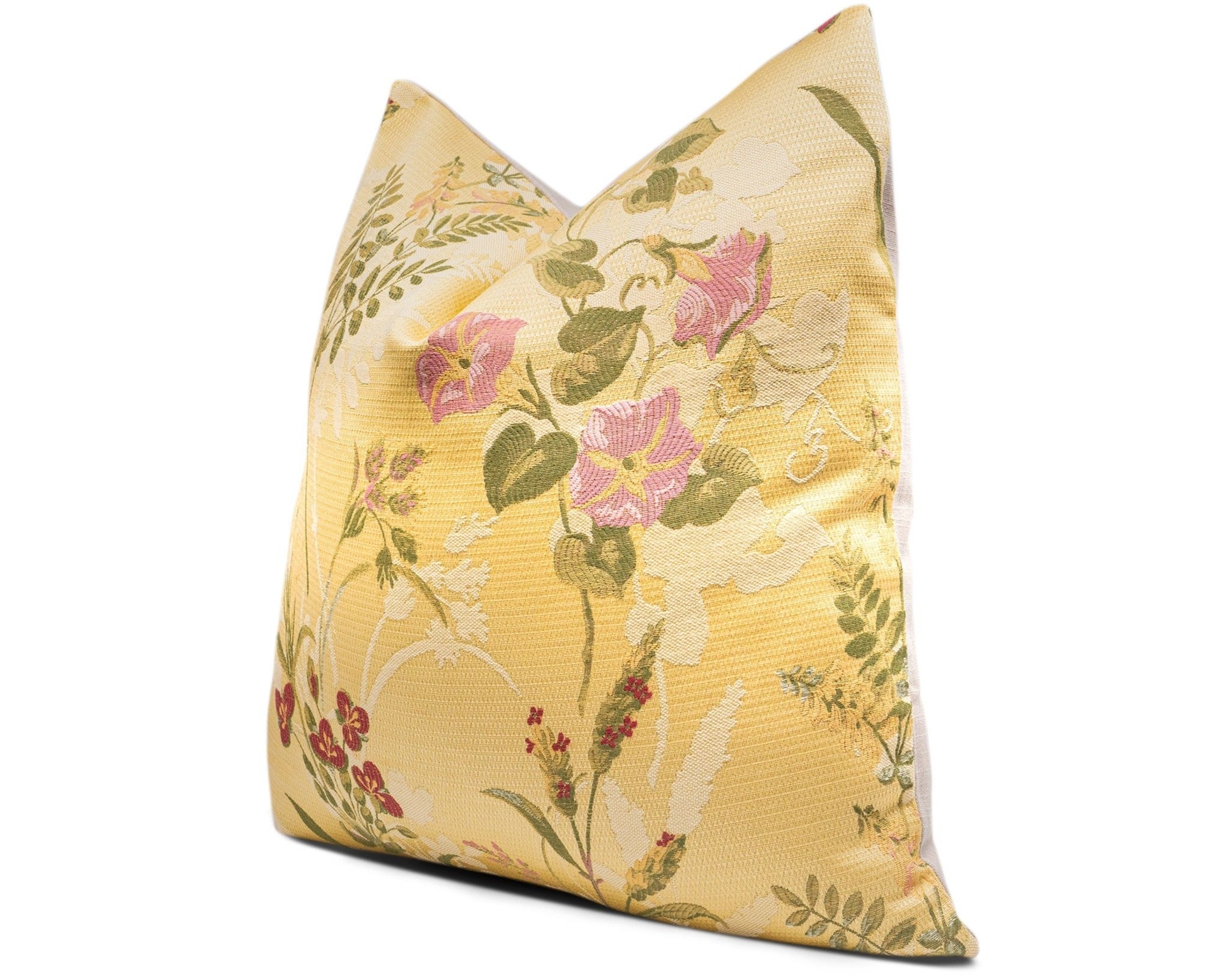 Morning Glories Yellow & Pink Floral Pillow Cover | Decorative Pillow | 18x18, 20x20, 22x22 Pillow Case, Lumbar, Throw Pillows