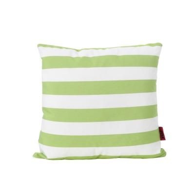 Noble House Coronado Green and White Stripe Square Outdoor Throw Pillow