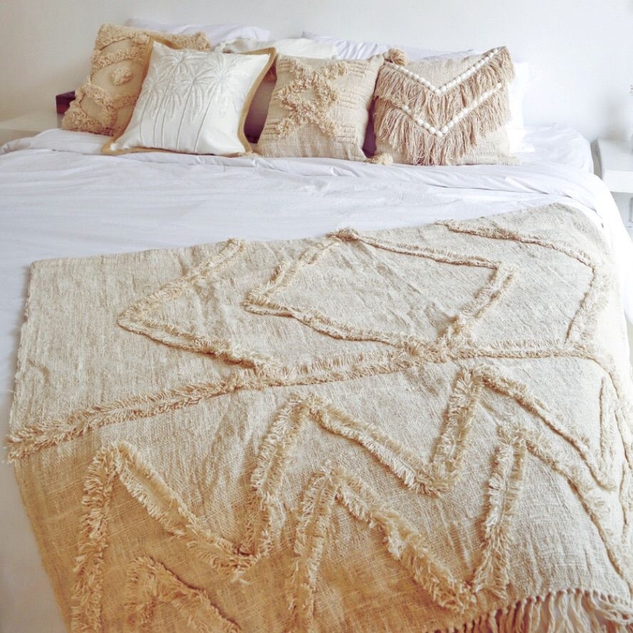 Pink Haley Bedding | Nwt. Hand-Loomed & Hand Embroidery Throw Blanket | Color: Cream | Size: Os