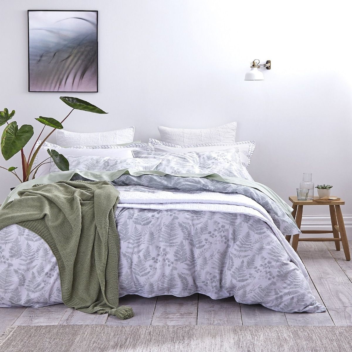 Pociel Leaf Print Green 200 x 200 cm, poszwa 200 x 200 cm, 2 poszewki 50 x 75 cm