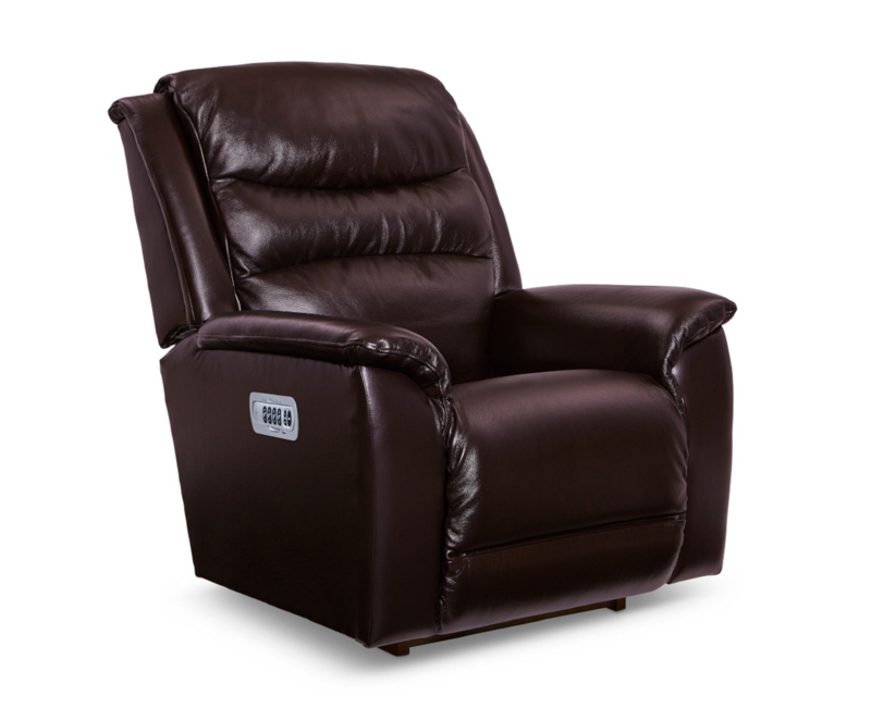 Rosewood Leather Match Power Rocking Recliner with Power Headrest and Lumbar