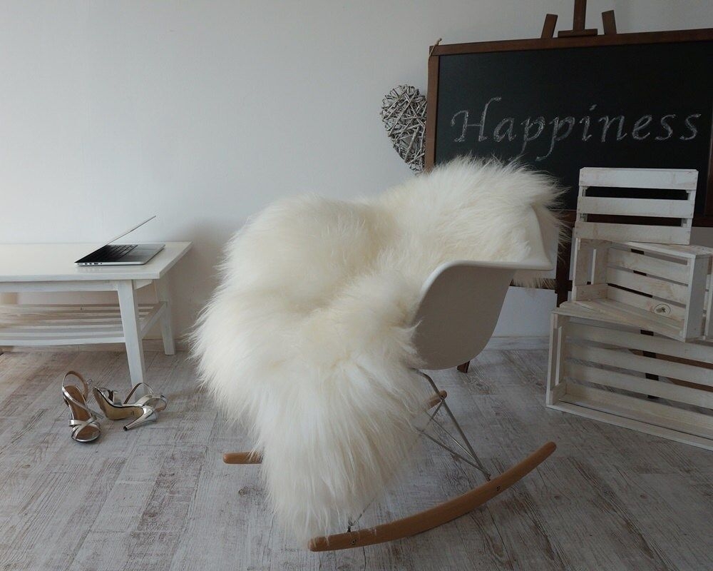 "SHEEPSKIN Iceland White CREAM Throw Genuine leather Sheep Skin 50\"x 30\" Decorative rug White comfy, cozy, hair is very thick, shiny !"