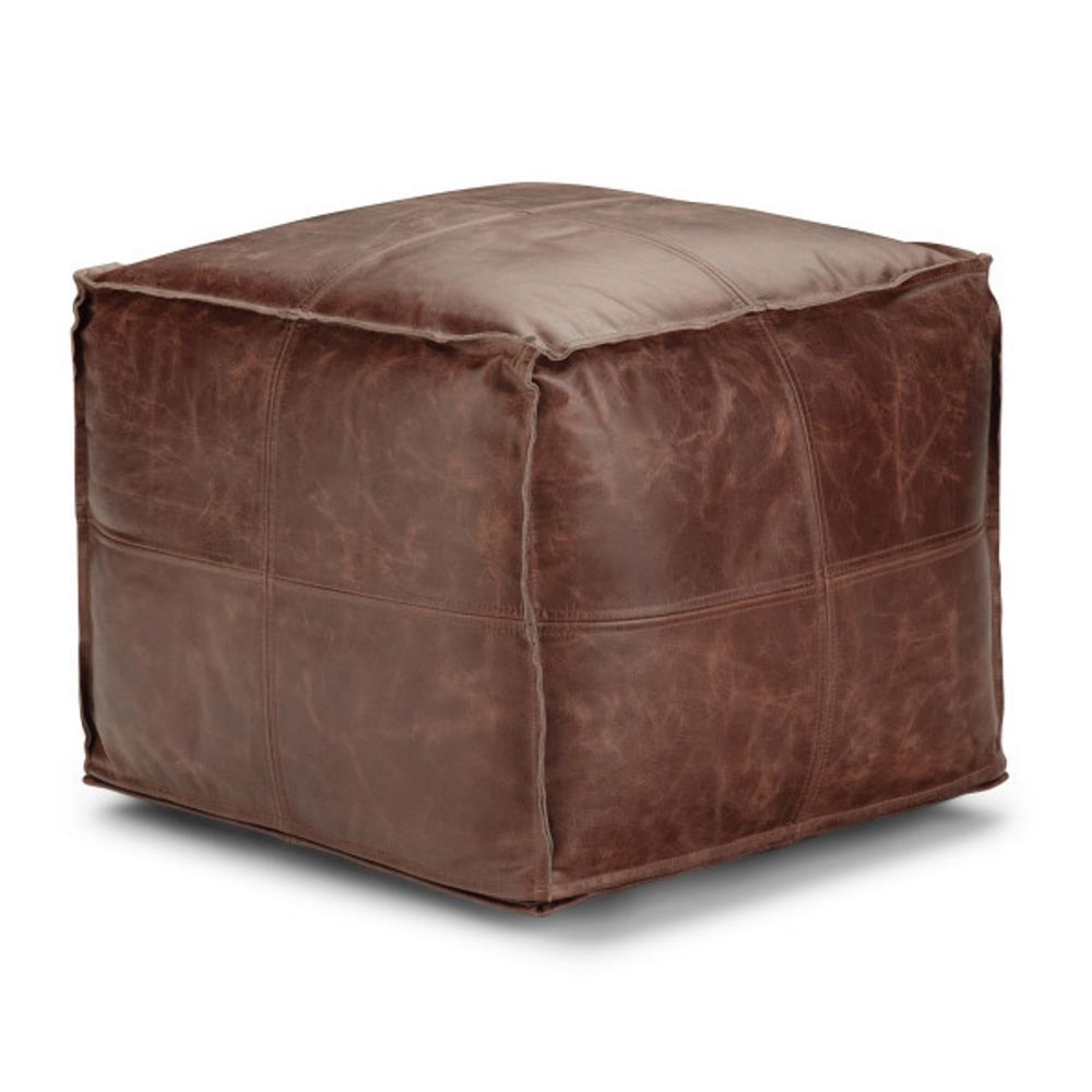 Simpli Home Sheffield Square Pouf Ottoman, Brown