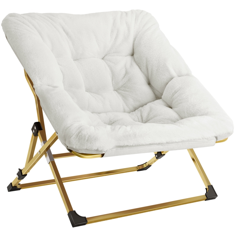 Thrity Comfy Saucer Chair Folding Faux Fur Lounge Lazy Chair Chair for Bedroom and Living Room