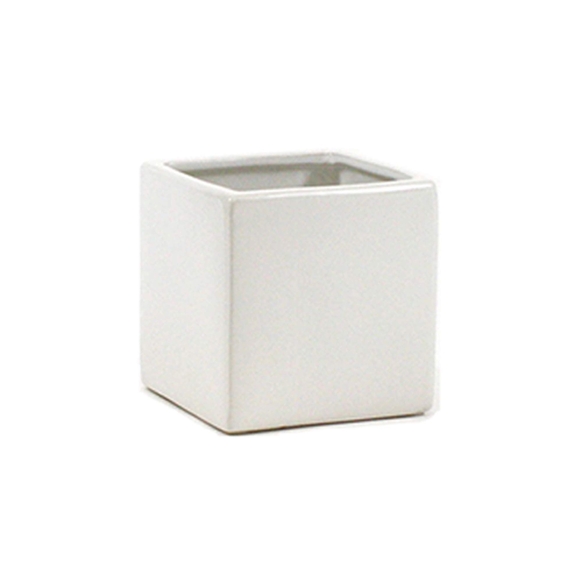 WGV Ceramic Cube Vase Width 4" Height 4" (Fits 3" Pot) Elegant Modern Block Square Floral Planter Terrarium Container Table Dresser for Event Accent Home Office Decor White 1 Piece