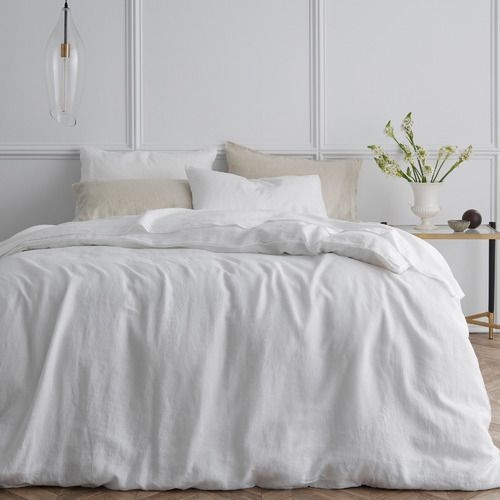 White Triemes French Flax Linen Quilt Cover Set Size: King - Temple & Webster