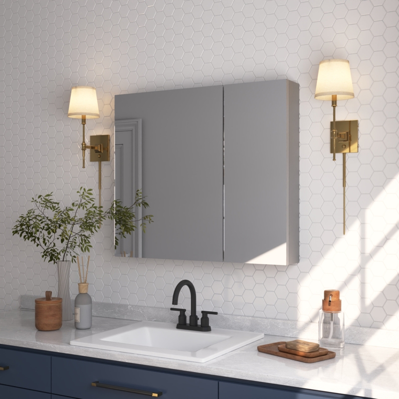30'' W x 26'' H Surface Frameless Medicine Cabinet with Mirror and 2 Adjustable Shelves