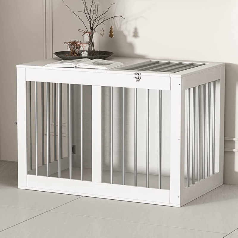 31.5" Dog Crate End Table Furniture Style, White