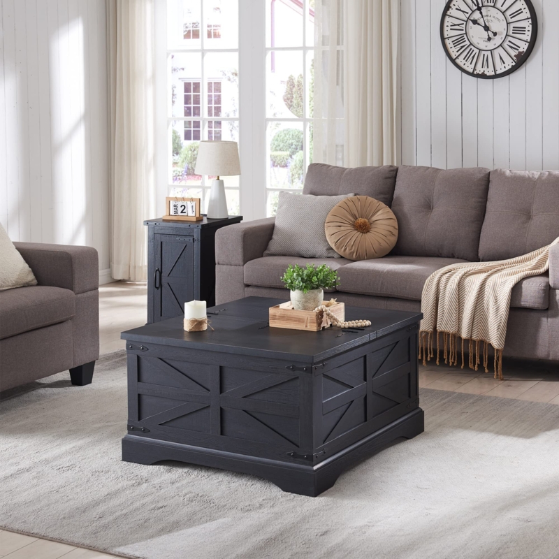 31.5"W Square Farmhouse Coffee Table With Hinged Lift Top