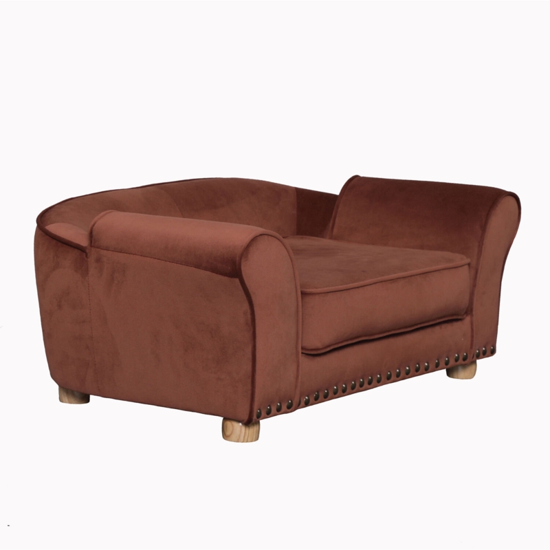 34-in. Faux Velvet Pet Bed Sofa for Medium-Sized Dogs and Cats in Brown