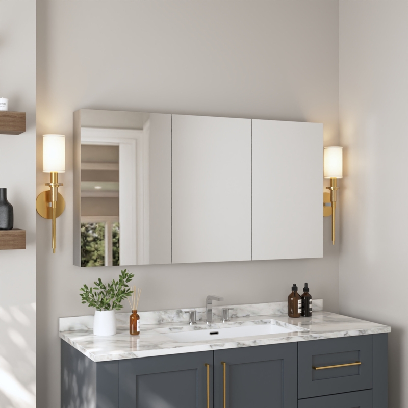 48'' W x 26'' H Surface Mount Frameless 3 Door Medicine Cabinet and 2 Adjustable Shelves